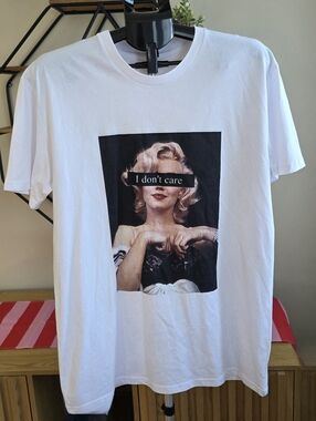 Marilyn Monroe “I Don’t Care” Graphic Tee | White Unisex AS Colour Staple Shirt